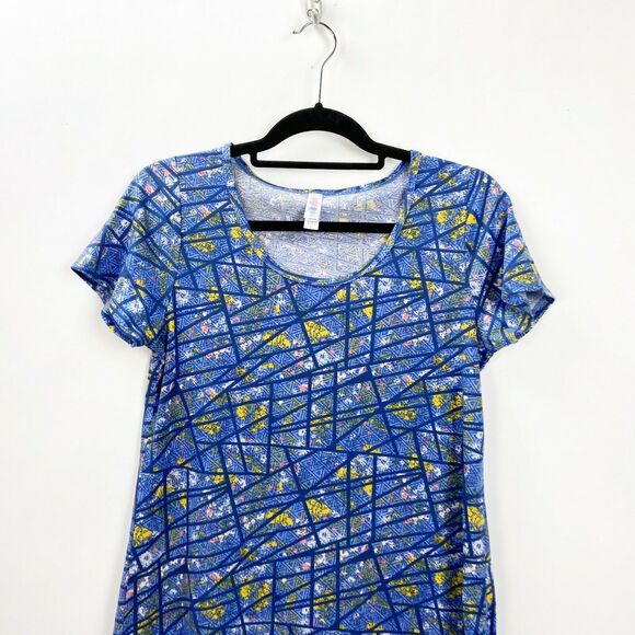 Lularoe XS Womens Unicorn Perfect T Blue Geometric Print Top - Picture 2 of 6